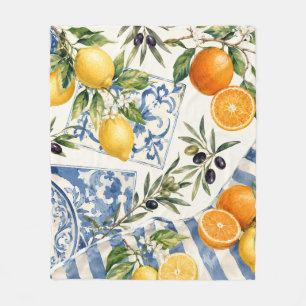 Mediterranean Citrus Kitchen Towel Fleece Blanket