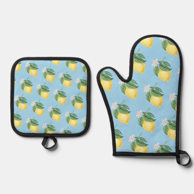 Mediterranean Citrus Lemon Oven Mitt & Pot Holder Set (Front)