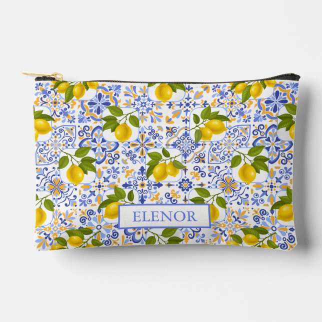 Mediterranean Citrus Lemon Pattern Accessory Pouch (Front)