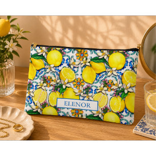 Mediterranean Citrus Lemon Pattern Accessory Pouch