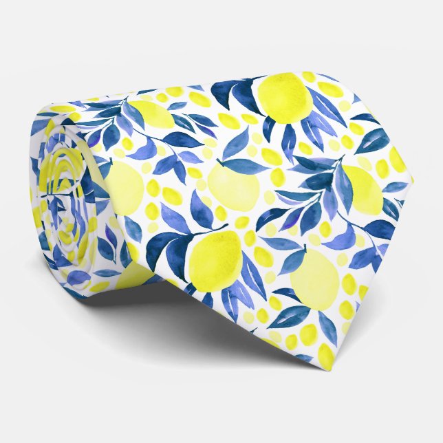 Mediterranean Citrus Lemon Pattern Tie (Rolled)
