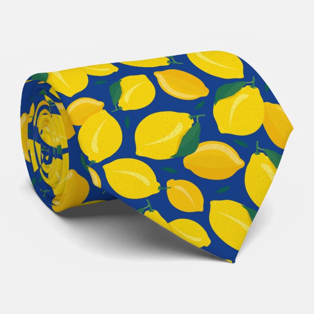 Mediterranean Citrus Lemon Pattern Tie (Rolled)