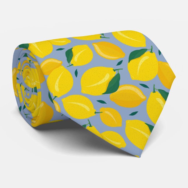 Mediterranean Citrus Lemon Pattern Tie (Rolled)