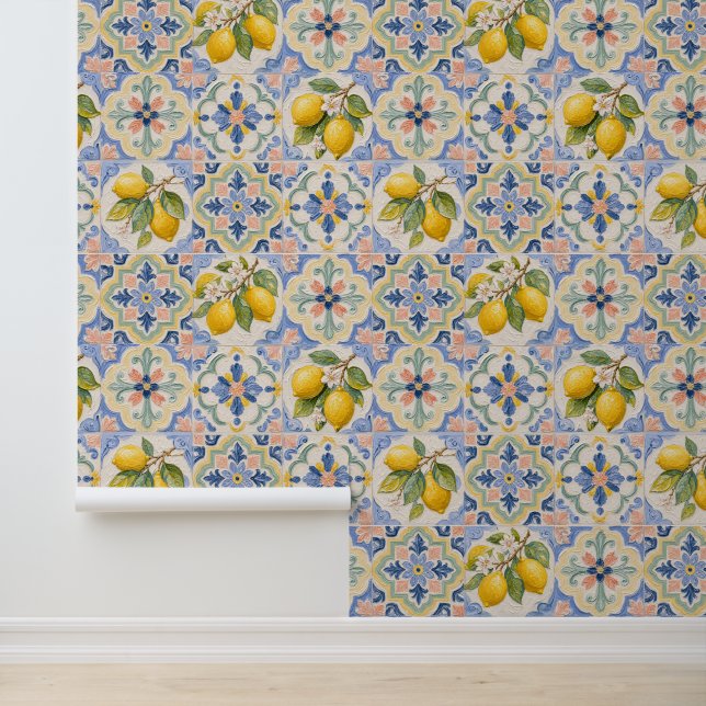  Mediterranean Citrus Majolica Tile Pattern  Wallpaper (Application)