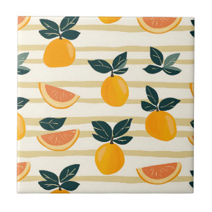 Mediterranean Citrus & Pink Grapefruit Stripes Tile