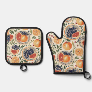 Mediterranean Citrus & Pomegranate Oven Mitt and P Pot Holder Set