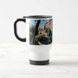 Mediterranean Coastal Fortress & Palm Tree Travel  Mug