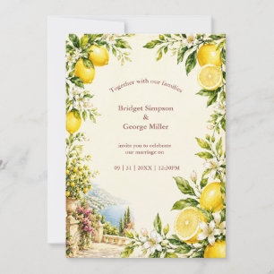 mediterranean Coastal Lemon Blossom yellow Wedding Invitation