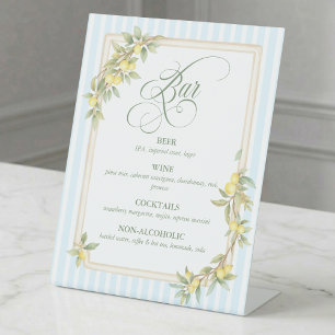 Mediterranean Coastal Lemon Wedding Bar Pedestal Sign