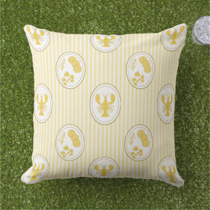 Mediterranean Coastal Lobster & Stripes Limoncello Outdoor Pillow