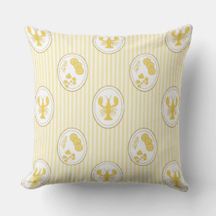 Mediterranean Coastal Lobster & Stripes Limoncello Outdoor Pillow