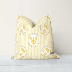 Mediterranean Coastal Lobster & Stripes Limoncello Outdoor Pillow