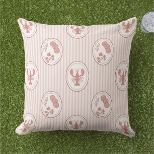 Mediterranean Coastal Lobster & Stripes Terracotta Outdoor Pillow