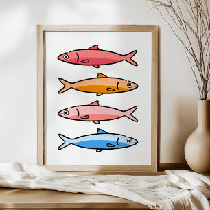 Mediterranean Coastal Sardine Illustration Art Poster