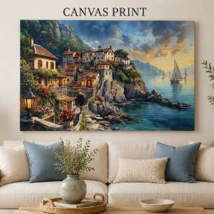 Mediterranean Coastal Village Canvas Print