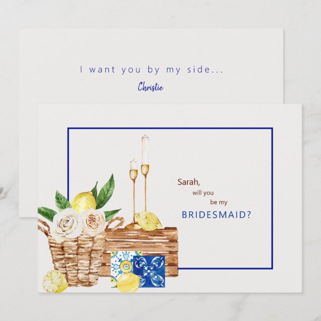 Mediterranean Colourful Will You Be My Bridesmaid Invitation (Front/Back)