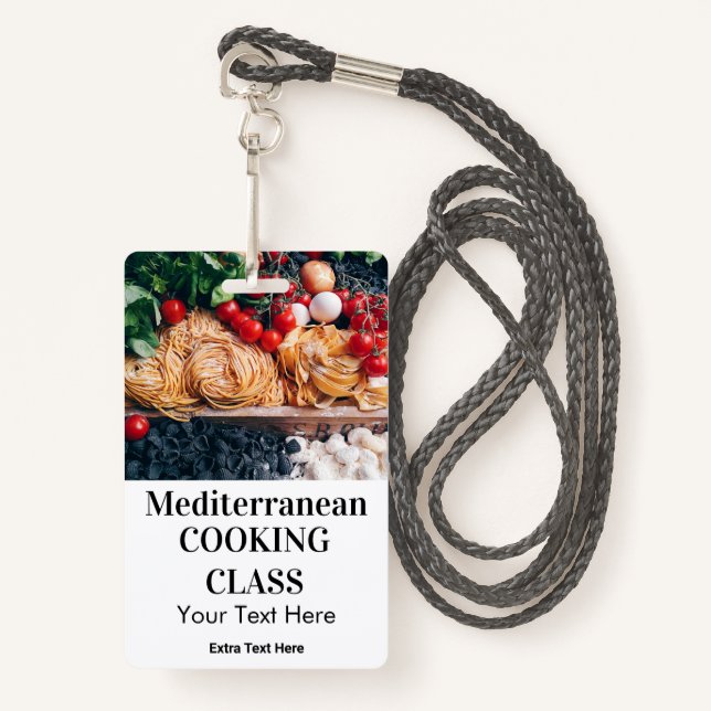 Mediterranean Cooking Class Lessons Photo & Logo  Badge (Front with Lanyard)