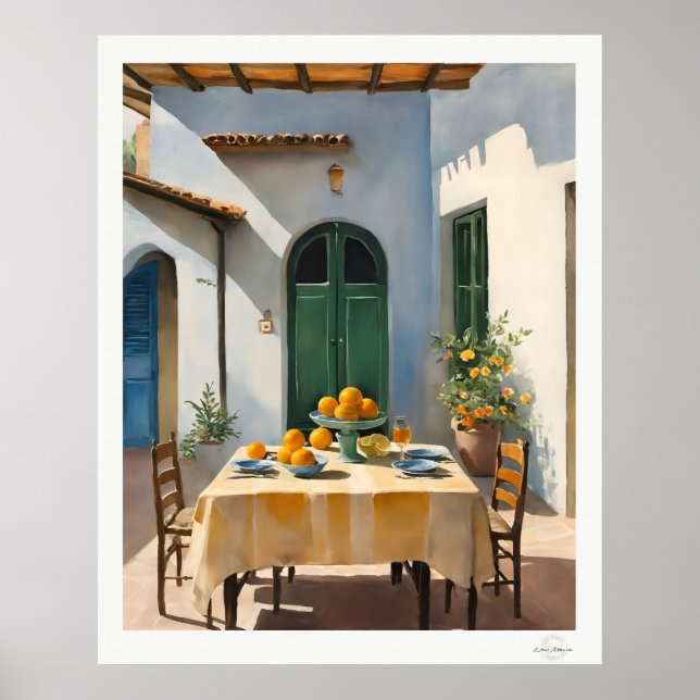 Mediterranean Courtyard Dining Poster (Devant)