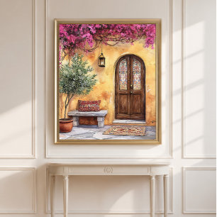 Mediterranean Courtyard Double Door Archway Poster