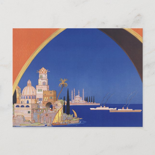 Mediterranean Cruises Ship Line Vintage Travel Postcard (Front)