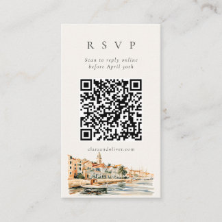 Mediterranean Dalmatian Coast Wedding QR RSVP Card