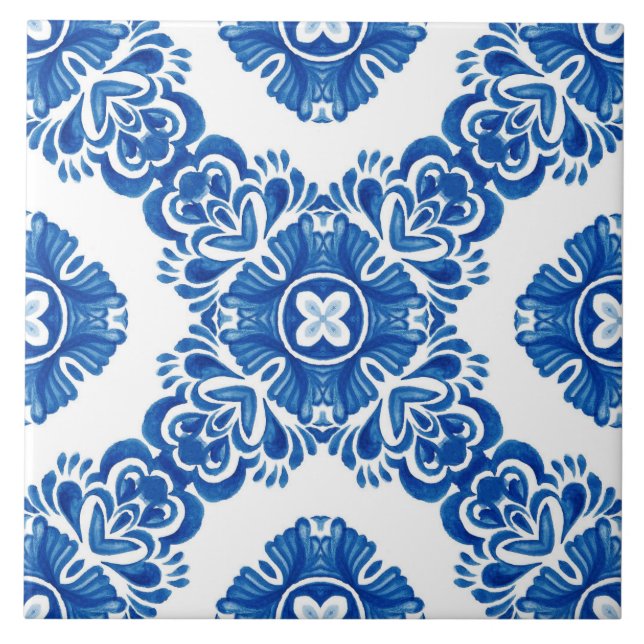 Mediterranean Decorative Blue and White Pattern Tile (Front)