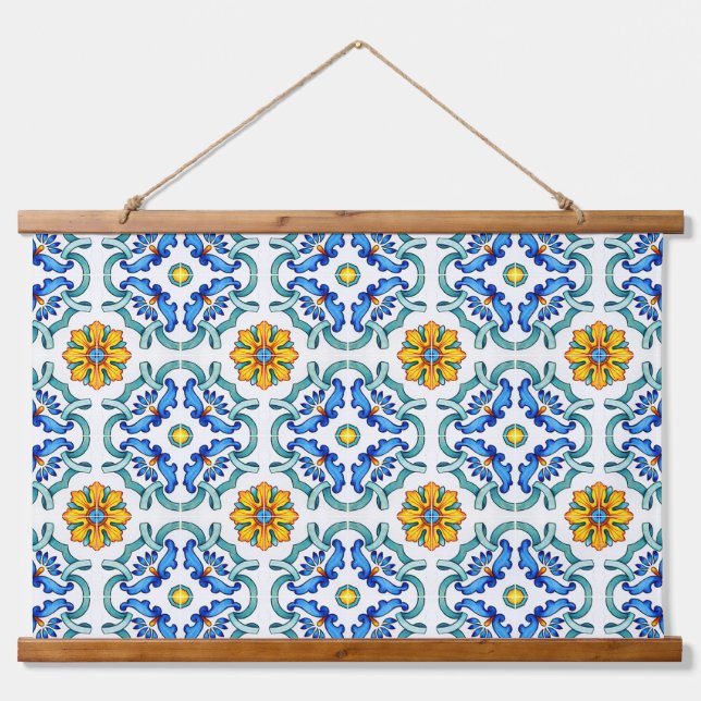 Mediterranean Decorative Tile Pattern Hanging Tapestry (Front)