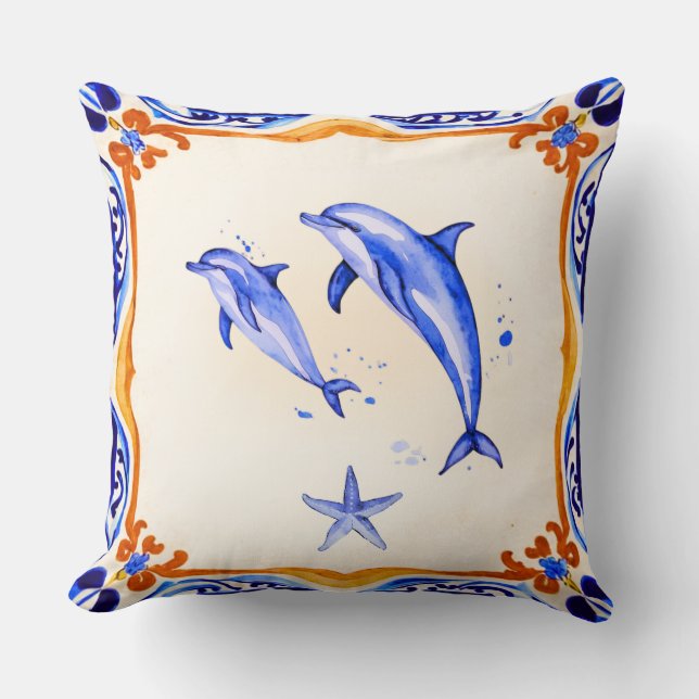 Mediterranean Dolphins Throw Pillow (Front)