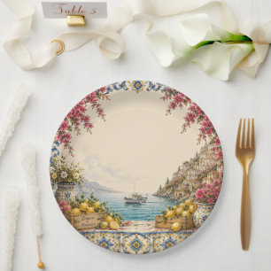 Mediterranean Escape Boat Coastal Party Decor Paper Plate