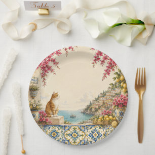 Mediterranean Escape Cat Coastal Party Decor Paper Plate