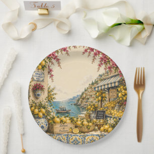 Mediterranean Escape Lemon Market Decor Paper Plate