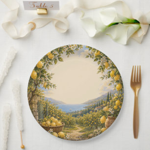 Mediterranean Escape Lemon Market Decor Paper Plate