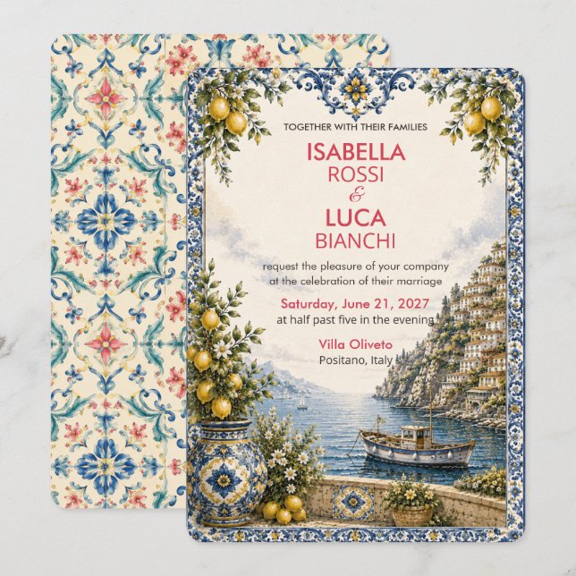 Mediterranean Escape wedding | Riviera Harbour  Invitation (Front/Back)