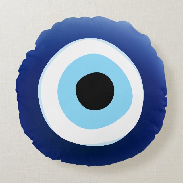 Mediterranean Evil Eye Protection Round Pillow (Front)