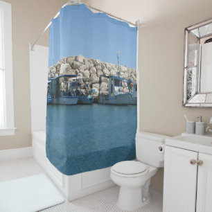 Mediterranean Fishing Boats in Blue Sea Design