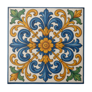 Mediterranean Floral Hand-Painted Style Tile