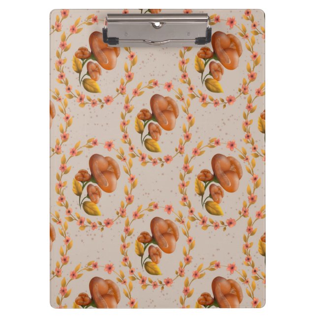 Mediterranean floral wreath pattern warm orange fl clipboard (Front)