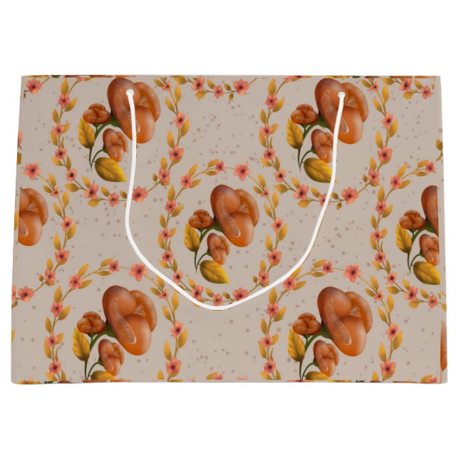 Mediterranean floral wreath pattern warm orange fl large gift bag (Front)