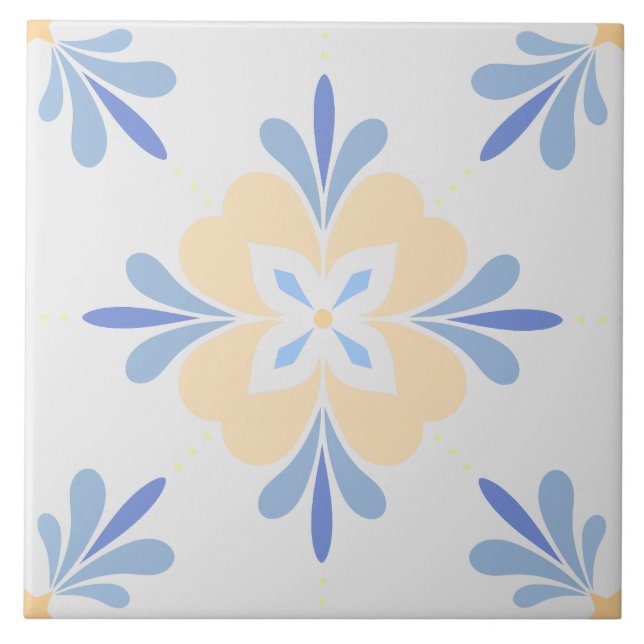 Mediterranean Flower Salmon & Blue Tile (Front)