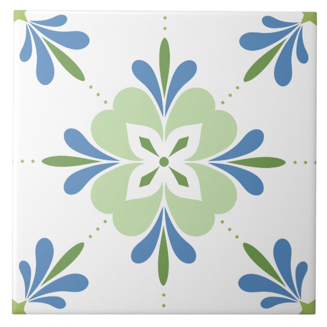 Mediterranean Flowers Blue & Green Tile (Front)