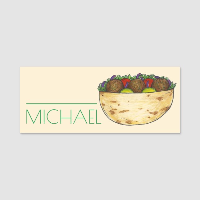 Mediterranean Food Falafel Pita Restaurant Server Name Tag (Front)