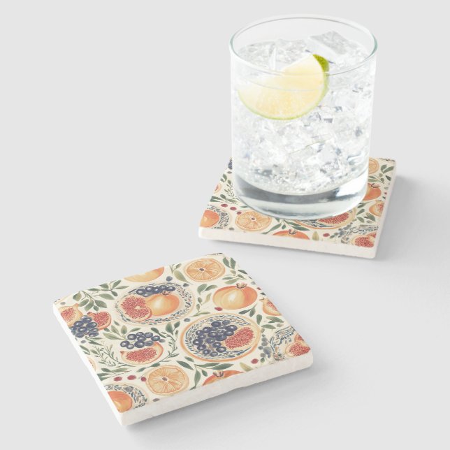 Mediterranean Fruit Garden Stone Coaster (Side)