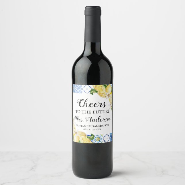Mediterranean Future Mrs. Bridal Shower Wine Label (Front)