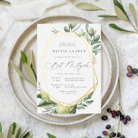 Mediterranean Garden Bat Mitzvah<br><div class="desc">Beautiful nature theme bat mitzvah invitations for spring or summer feature grey lettering framed by a gold foil geometric border and delicate watercolor illustrations of Mediterranean greenery, leaves, olives, and lemons. Personalize with your temple ceremony and celebration details. A modern choice in a natural colour scheme for boho or nature...</div>