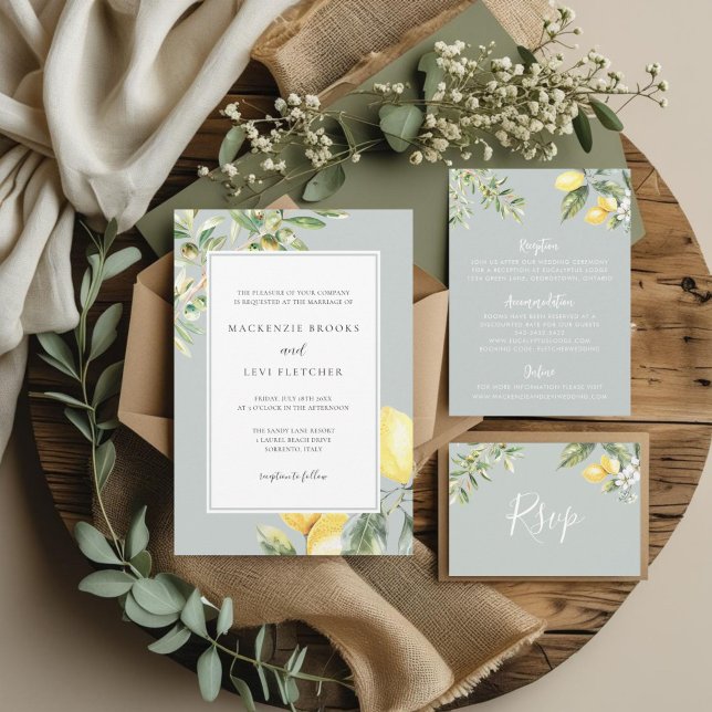 Mediterranean Garden Elegant Lemon Wedding Invitation (Creator Uploaded)