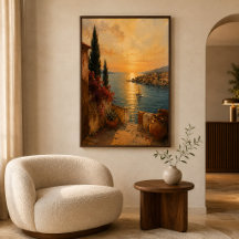 Mediterranean Golden Sunset Coastal Landscape Art