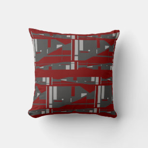 Mediterranean Gray Charcoal Burgundy Large Mosaics Throw Pillow