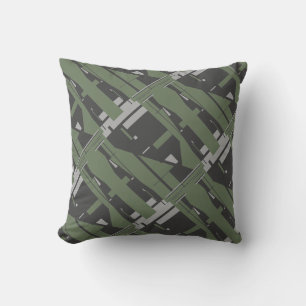 Mediterranean Gray Charcoal Olive Diagonal Mosaic Throw Pillow