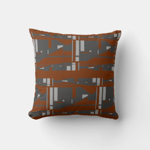 Mediterranean Gray Charcoal on Rust Large Mosaics Throw Pillow