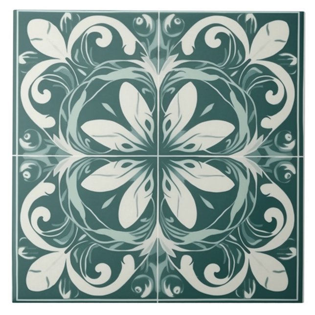 Mediterranean Green Flower Ceramic Tile (The complete ceramic tile design. Tiles sold individually.)